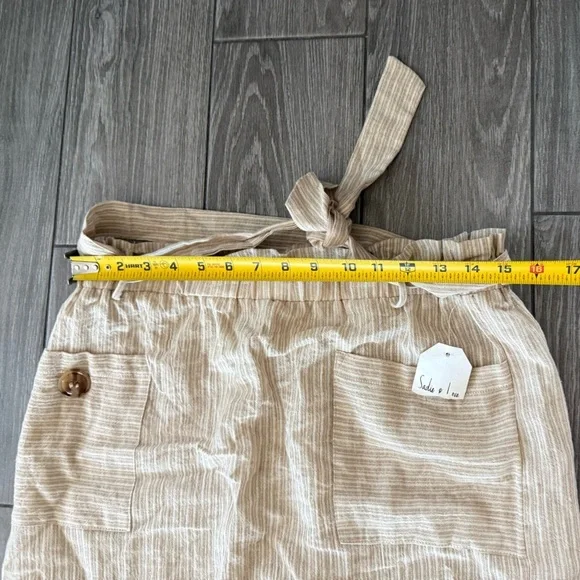 Sadie & Love|Beige Striped Paperbag Waist Skirt,neutral lightweigh,cotton linen - Picture 10 of 11